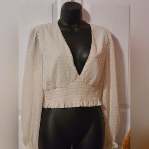 Lace Ruffle Sheer V-neck Blouse